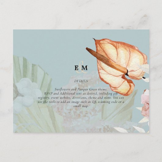 Boho Tropisch Pampagras Bruiloft Briefkaart (Achterkant)