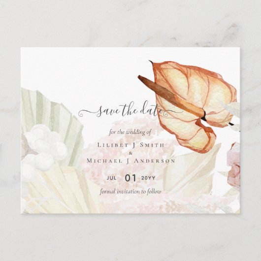 Boho Tropisch Pampagras Bruiloft Briefkaart (Voorkant)