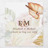 Boho Tropisch Pampagras Bruiloft Wijn Etiket (Enkel label)