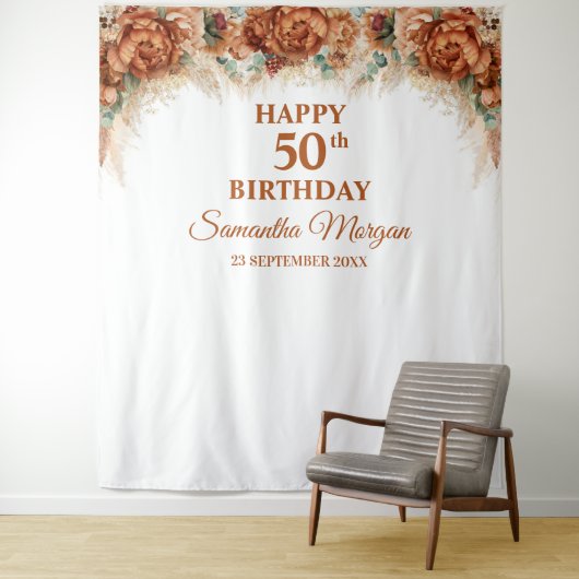 Boho tropisch pampasgras palm 50e verjaardag wandkleed (In situ)