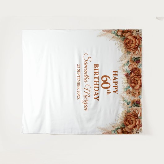 Boho tropisch pampasgras palm 60ste verjaardag wandkleed (Voorkant (horizontaal))