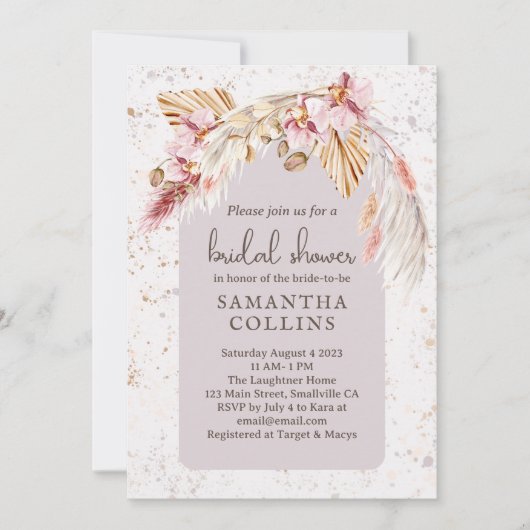 Boho Tropisch Roze Floral Vrijgezellenfeest Kaart (Voorkant)