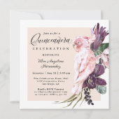 Boho Tropisch Roze Parrot Floral Quinceanera Kaart (Voorkant)
