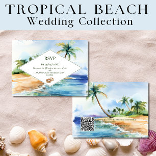 Boho Tropisch Strand QR Code RSVP Trouwen Notitiekaartje