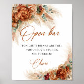 Boho tropisch strand terracotta pampas open bar poster (Voorkant)