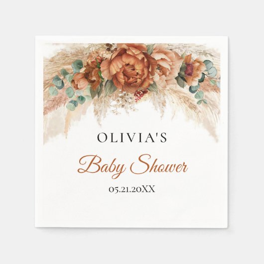 Boho tropisch terracotta bogundy Baby shower Servet (Voorkant)