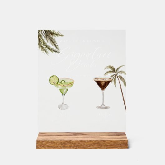 Boho Tropisch Watervast Zignature Drankjes Bruilof Acryl Bord (Voorkant)