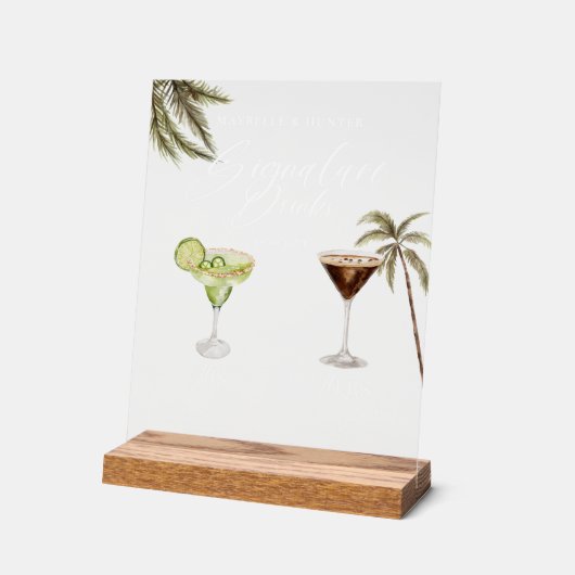 Boho Tropisch Watervast Zignature Drankjes Bruilof Acryl Bord (Hoek)