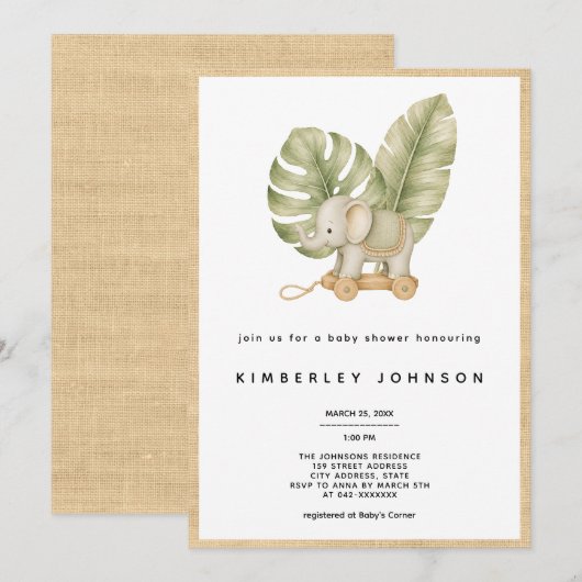 Boho Tropische Baby Shower Uitnodiging (Voorkant / Achterkant)