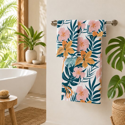 Boho Tropische Bladeren Bloemen Bad Handdoek