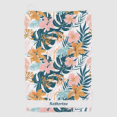 Boho Tropische Bladeren Bloemen Golfhanddoek (Voorkant)