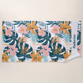 Boho Tropische Bladeren Bloemen Strandlaken (Voorkant)