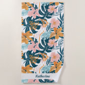 Boho Tropische Bladeren Bloemen Strandlaken (Voorkant)
