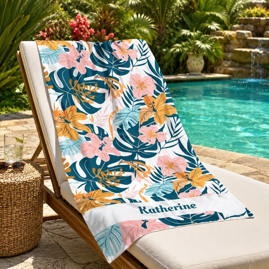 Boho Tropische Bladeren Bloemen Strandlaken