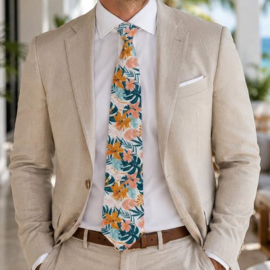 Boho Tropische Bladeren Bloemen Stropdas