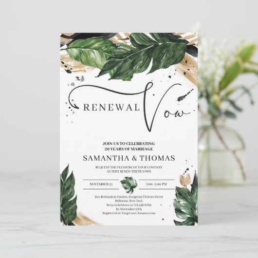 Boho tropische bladeren goud zwart geloften vernie kaart (Staand voorkant)