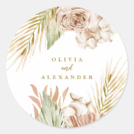 Boho Tropische Bloem- en Palm Huwelijk Ronde Sticker
