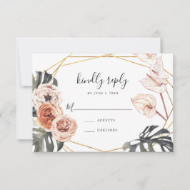 Boho Tropische Bloem Gouden Frame Huwelijk RSVP Ka Kaartje