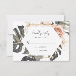 Boho Tropische Bloem Gouden Frame Trouw RSVP Kaart