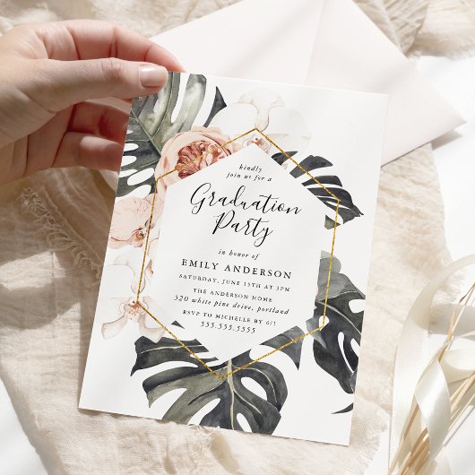 Boho Tropische Bloemen Afstudeerfeest Kaart