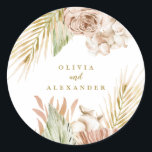 Boho Tropische Bloemen en Palm Wedding Ronde Sticker<br><div class="desc">Boho tropische bloemen en palm bruiloft monogram stickers.</div>