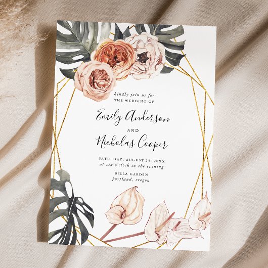 Boho Tropische Bloemige Bruiloft Kaart