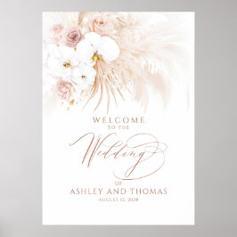 Boho Tropische Bloemige Elegante Trouw Welkom Bord Poster