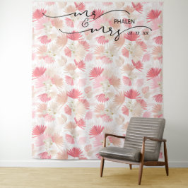 Boho Tropische Bloemige Mr. en Mrs. Trouwfoto Wandkleed