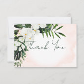 Boho Tropische Blos Blauw Waterverf Bruiloft Bedankkaart (Voorkant)