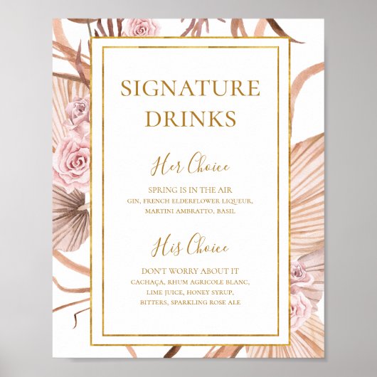Boho Tropische Botanische | Handtekening Dranken B Poster (Voorkant)