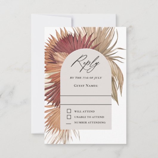 Boho Tropische Fan Palmen Bruiloft RSVP (Voorkant)