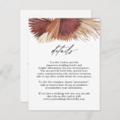 Boho Tropische Fan Palms Bruiloft Details Info Informatiekaartje (Voorkant / Achterkant)