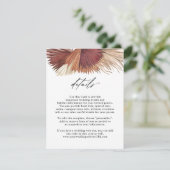 Boho Tropische Fan Palms Bruiloft Details Info Informatiekaartje (Staand voorkant)