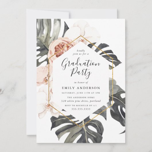 Boho Tropische Floral Graduation Party Kaart (Voorkant)