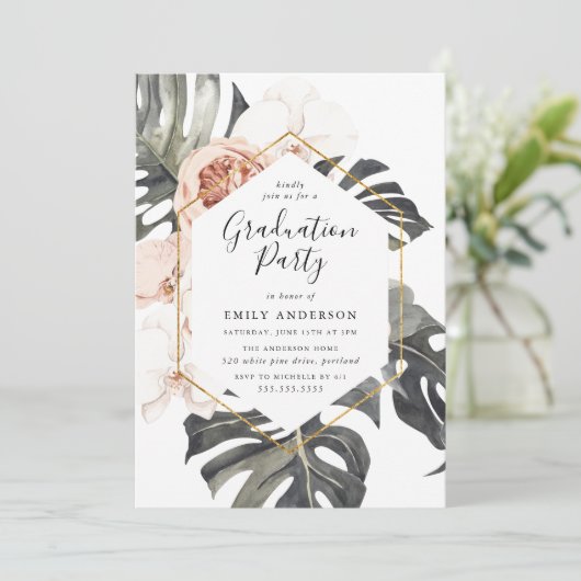 Boho Tropische Floral Graduation Party Kaart (Staand voorkant)
