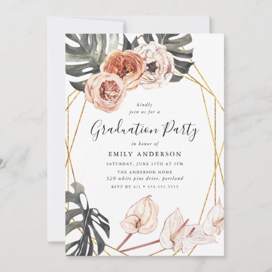 Boho Tropische Floral Lijst Graduation Party Kaart (Voorkant)