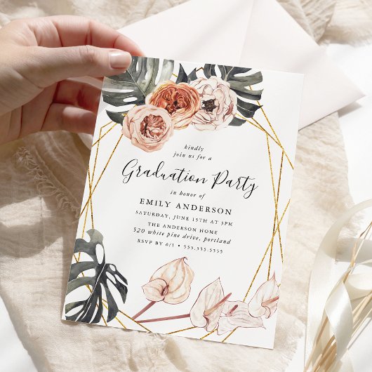 Boho Tropische Floral Lijst Graduation Party Kaart