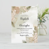 Boho Tropische Gedroogde Palm Bladeren Witte Rose  Kaart (Staand voorkant)