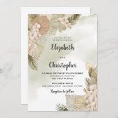 Boho Tropische Gedroogde Palm Bladeren Witte Rose  Kaart (Voorkant / Achterkant)