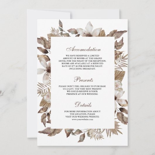 Boho Tropische Gedroogde Palm Bloemen Alles in Een Kaart (Achterkant)