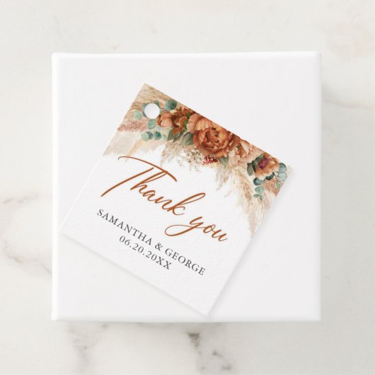 Boho tropische koperen pampasgras bruiloft bedankjes labels (In situ)