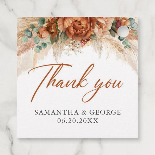 Boho tropische koperen pampasgras bruiloft bedankjes labels (Achterkant)