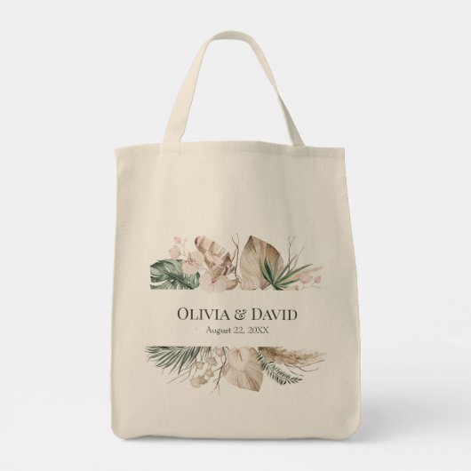 Boho Tropische Monstera en orchidee bruiloft Tote Bag (Achterkant)
