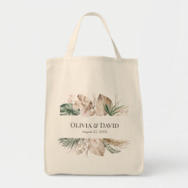 Boho Tropische Monstera en orchidee bruiloft Tote Bag