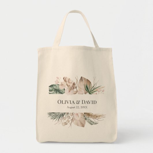 Boho Tropische Monstera en orchidee bruiloft Tote Bag (Voorkant)