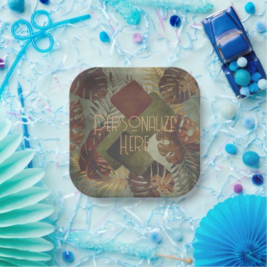 Boho tropische monstera palmblad 70's zomer  papieren bordje (Feest)