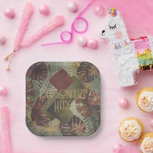 Boho tropische monstera palmblad 70's zomer  papieren bordje (Feest)