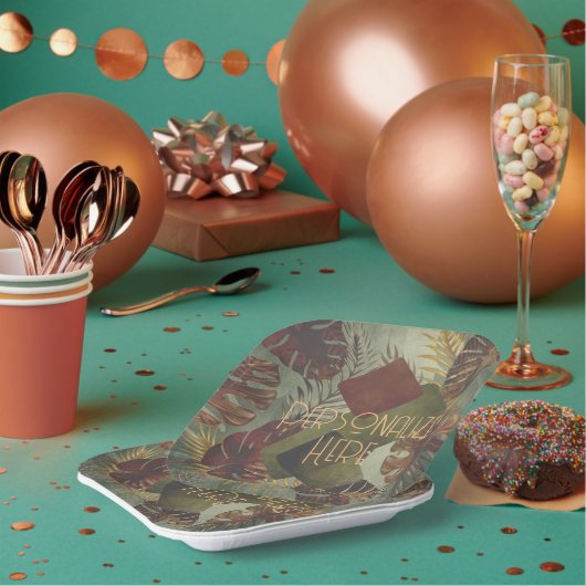 Boho tropische monstera palmblad 70's zomer papieren bordje (Multi)