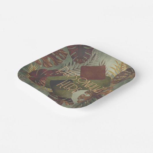 Boho tropische monstera palmblad 70's zomer  papieren bordje (Gebogen)