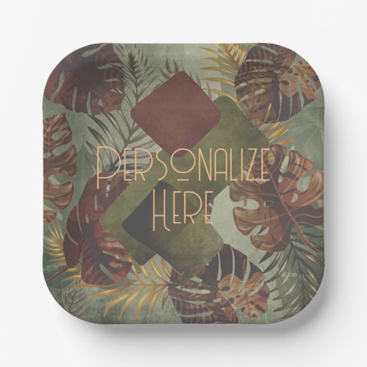 Boho tropische monstera palmblad 70's zomer  papieren bordje (Voorkant)